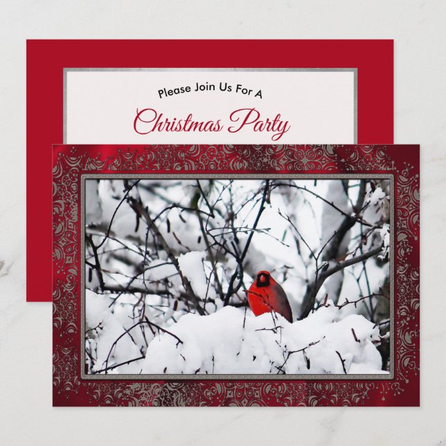 Cardinal Redbird Snow Photo Christmas Invitation (Front/Back)