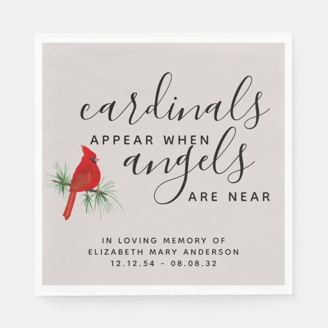 Cardinal Remembrance Funeral Memorial Service Napkin (Front)