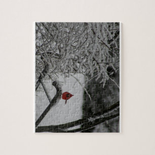 Cardinal Resting in the Snow Jigsaw Puzzle