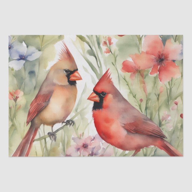 "Cardinal Serenade: A Floral Watercolor Decoupage  Tissue Paper (Front)