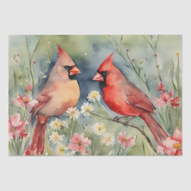"Cardinal Serenade: A Floral Watercolor Decoupage  Tissue Paper (Front)