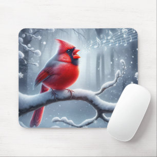 Cardinal Singing With Musical Notes Mouse Mat