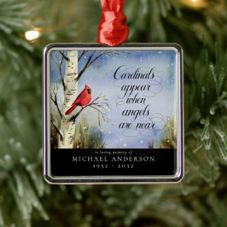 Cardinal Snow Christmas Remembrance Metal Tree Decoration