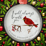 Cardinal Snow Christmas Remembrance Metal Tree Decoration<br><div class="desc">Honor your loved one with this cardinal on a snow covered branch memorial tribute. The message reads "I will always be with you" and you can personalize this item with a name and dates. This is a beautiful keepsake that can be given to family and friends at the funeral or...</div>