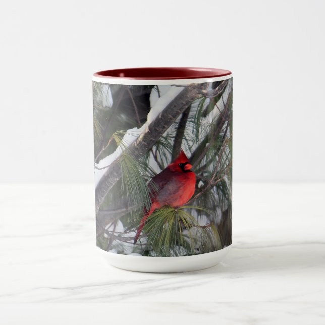 Cardinal Snow Pine Tree Photo Mug (Center)