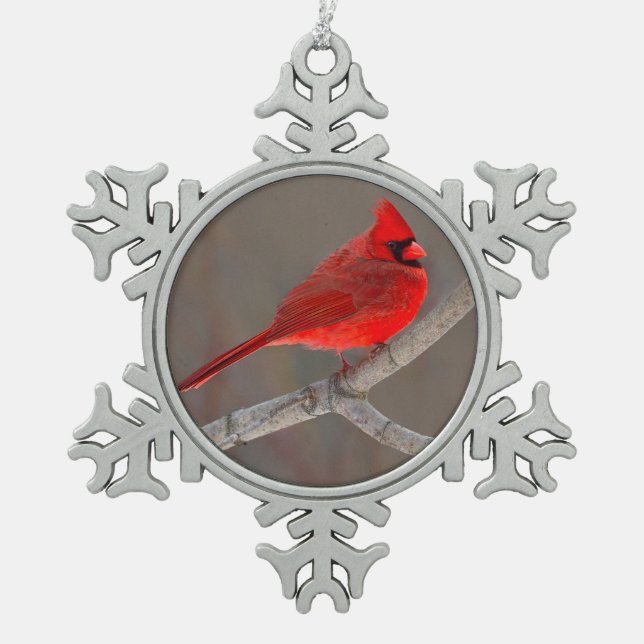 Cardinal Snowflake Pewter Christmas Ornament (Front)