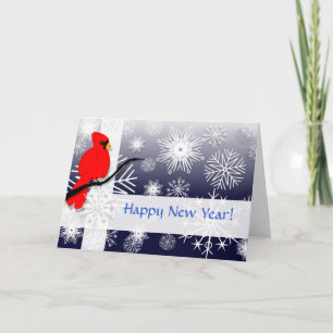 Cardinal & snowflakes,  Happy New Year! Holiday Card