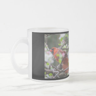 Cardinal Songbird Pair Frosted Glass Coffee Mug