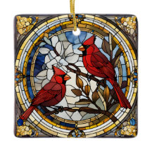 Cardinal Stained Glass Red Birds Memorial Round 