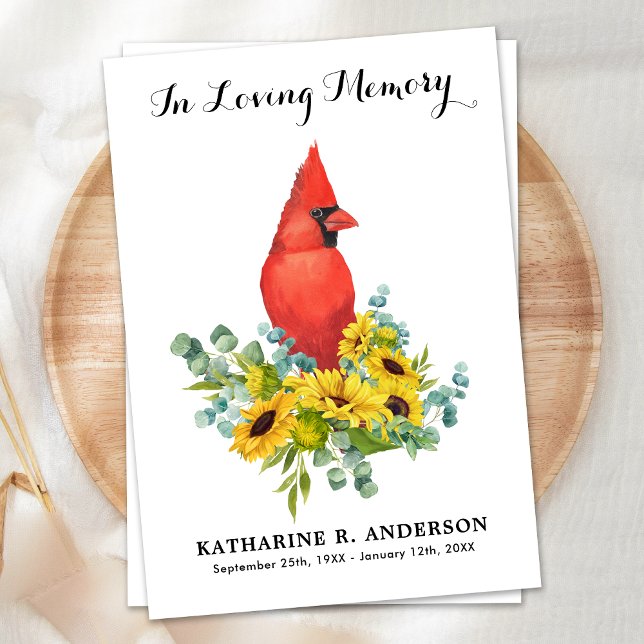 Cardinal Sunflowers Modern Memorial Funeral Thank You Card (Creator Uploaded)