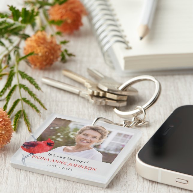 Cardinal Sympathy In Loving Memory Photo Key Ring (Front Right)