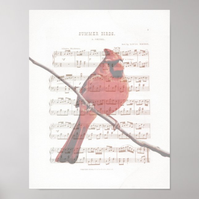 Cardinal Vintage Music Sheet Art Print (Front)