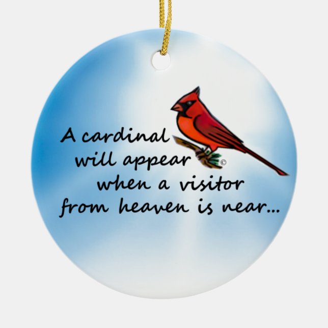 Cardinal, Visitor from Heaven Ceramic Tree Decoration (Front)