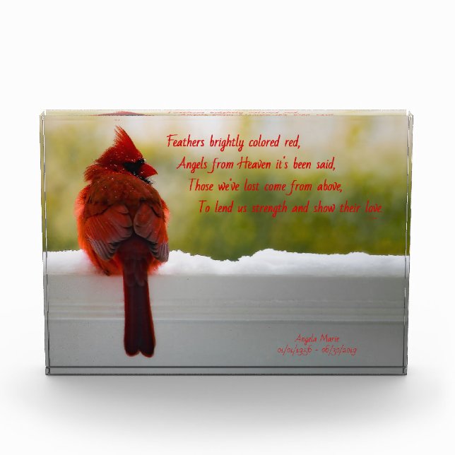 Cardinal w/Visitor From Heaven poem (customizable) Photo Block (Front)