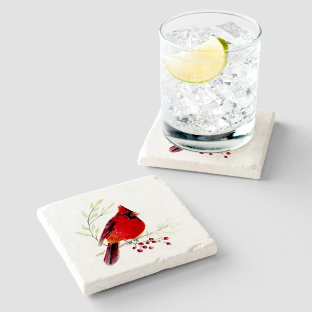 Cardinal Watercolor Art Stone Coaster (Cardinal Watercolor Art Stone Coaster from Jenn's Emporium. )