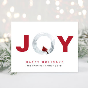 Cardinal Watercolor Joy Christmas Holiday Postcard