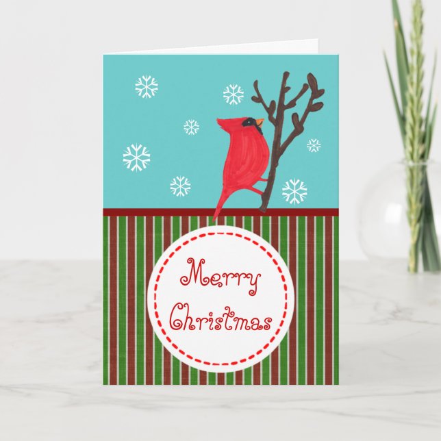 Cardinal Whimsical Christmas Greeting Card (Front)