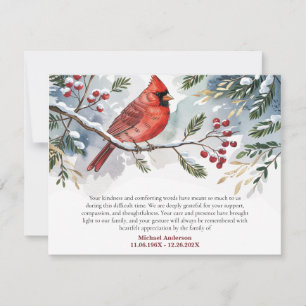 Cardinal Winter Snow Red Bird funeral thank you    Card