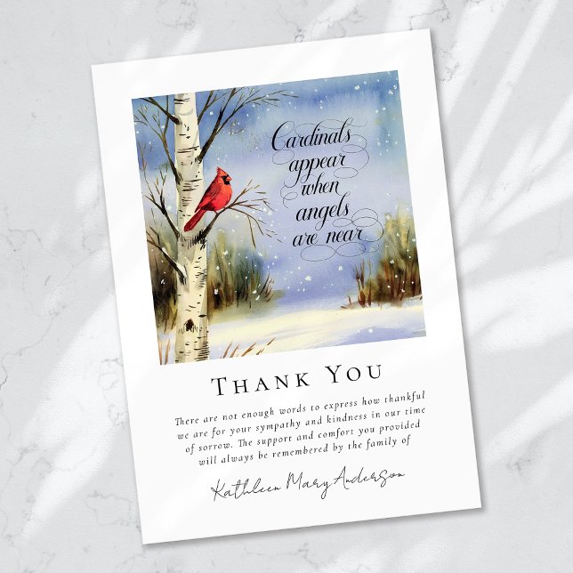 Cardinal Winter Snow Sympathy Funeral  Thank You Card (Creator Uploaded)