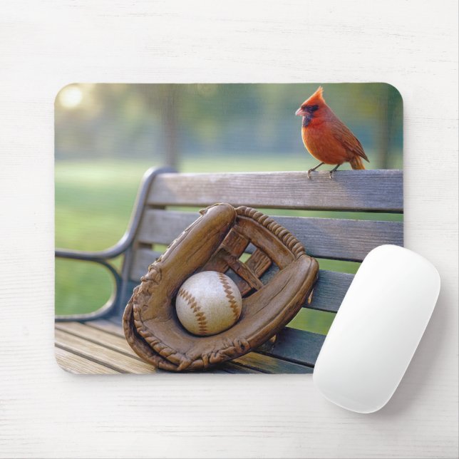 Cardinal with a Baseball in Glove Mouse Mat (With Mouse)