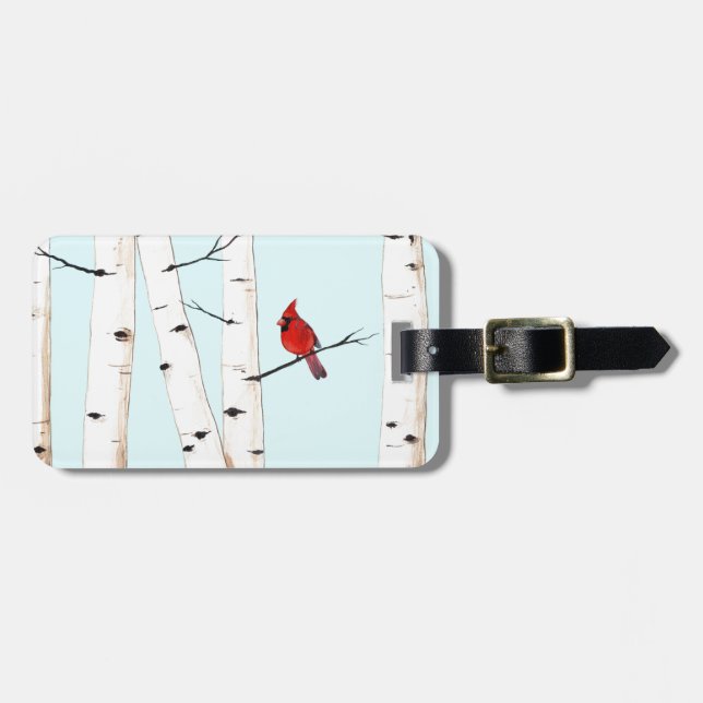 Cardinal with Birch Trees Luggage Tag (Front Horizontal)