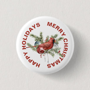 Cardinal with Christmas Treen Branches 3 Cm Round Badge
