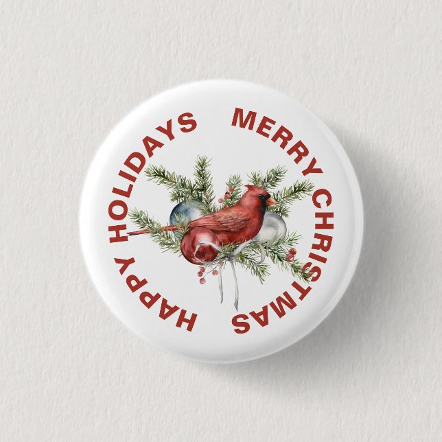 Cardinal with Christmas Treen Branches 3 Cm Round Badge (Front)