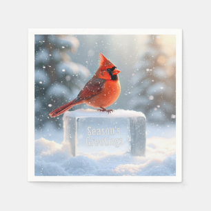 Cardinal With Season's Greetings On Ice Napkin