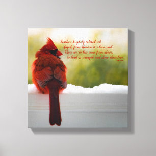 Cardinal with Visitor From Heaven poem 12"x12" Canvas Print