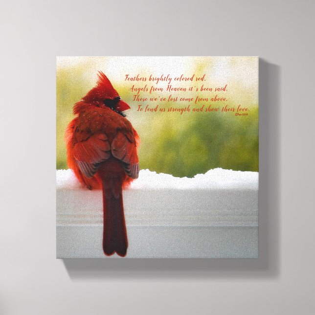 Cardinal with Visitor From Heaven poem 8"x8" Canvas Print (Front)