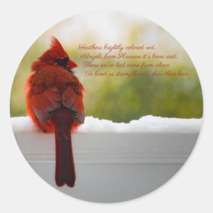 Cardinal with Visitor From Heaven poem Classic Round Sticker