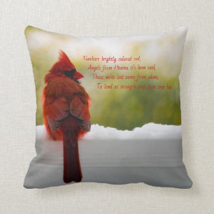 Cardinal with Visitor From Heaven poem Cushion