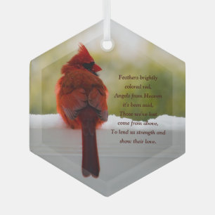Cardinal with Visitor From Heaven poem Glass Tree Decoration