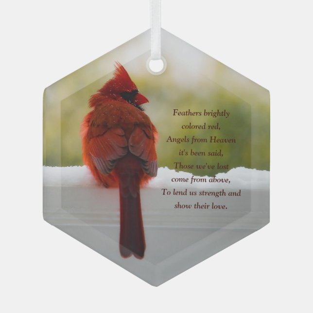 Cardinal with Visitor From Heaven poem Glass Tree Decoration (Front)