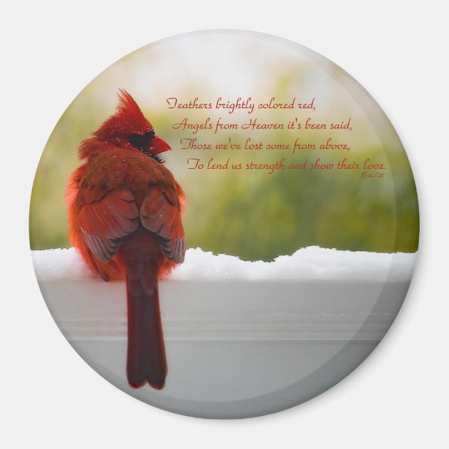 Cardinal with Visitor From Heaven poem Magnet (Front)