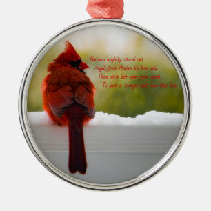 Cardinal with Visitor From Heaven poem Metal Tree Decoration