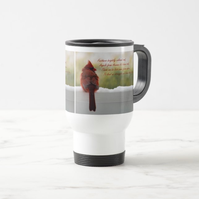 Cardinal with Visitor From Heaven poem Travel Mug (Front Right)