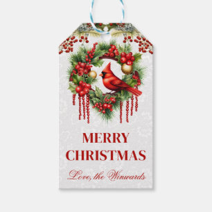 Cardinal with Wreath Christmas Design Gift Tags