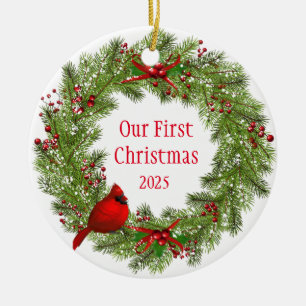 Cardinal Wreath Ceramic Tree Decoration