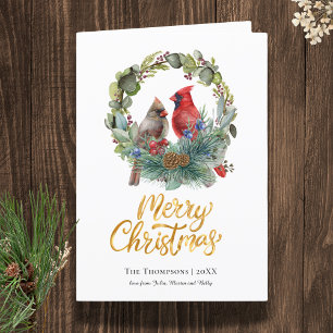 Cardinal Wreath Christmas Holiday Card