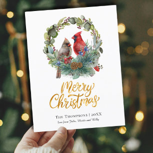 Cardinal Wreath Merry Christmas Holiday Postcard