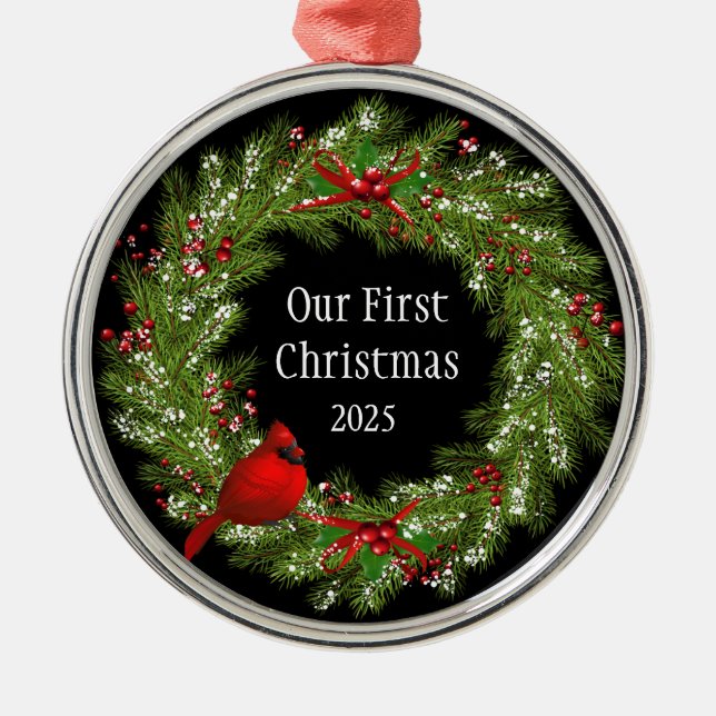 Cardinal Wreath      Metal Tree Decoration (Front)