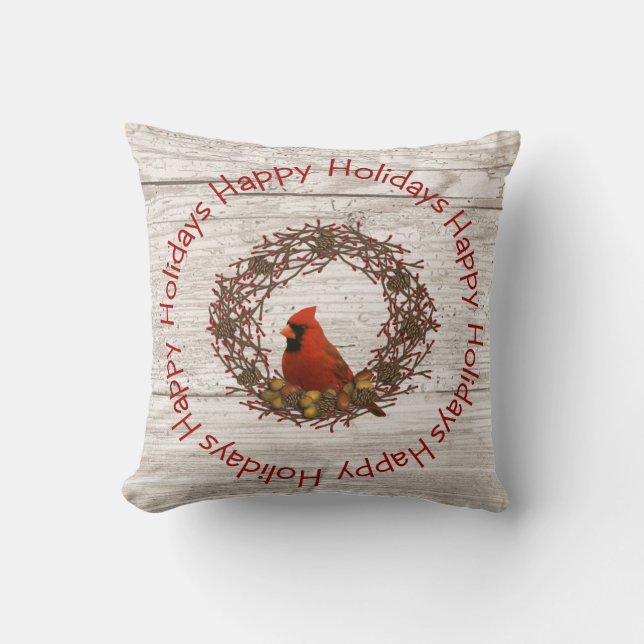 Cardinal Wreath Pillow (Front)