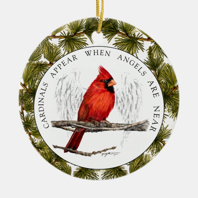 Cardinals And Angels Custom Photo Memorial Ceramic Tree Decoration (Front)