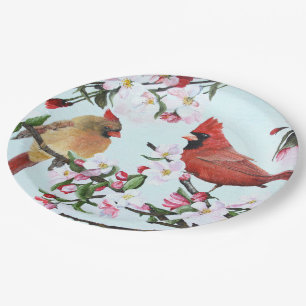 Cardinals and Apple Blossoms Paper Plate