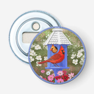 Cardinals and Blue Birdhouse Bottle Opener