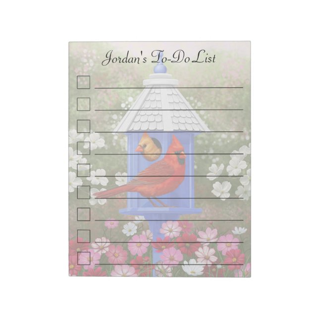 Cardinals and Blue Birdhouse Notepad (Rotated)