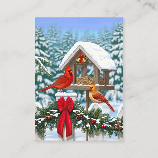 Cardinals and Christmas Bird Feeder Business Card (Front)