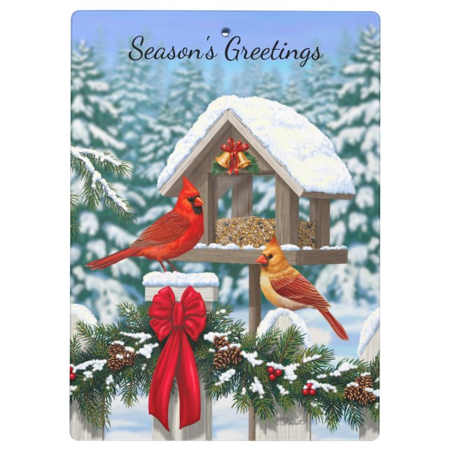 Cardinals and Christmas Bird Feeder Clipboard (Back)