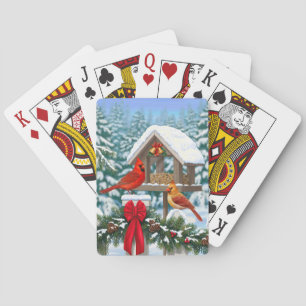 Cardinals and Christmas Bird Feeder Playing Cards